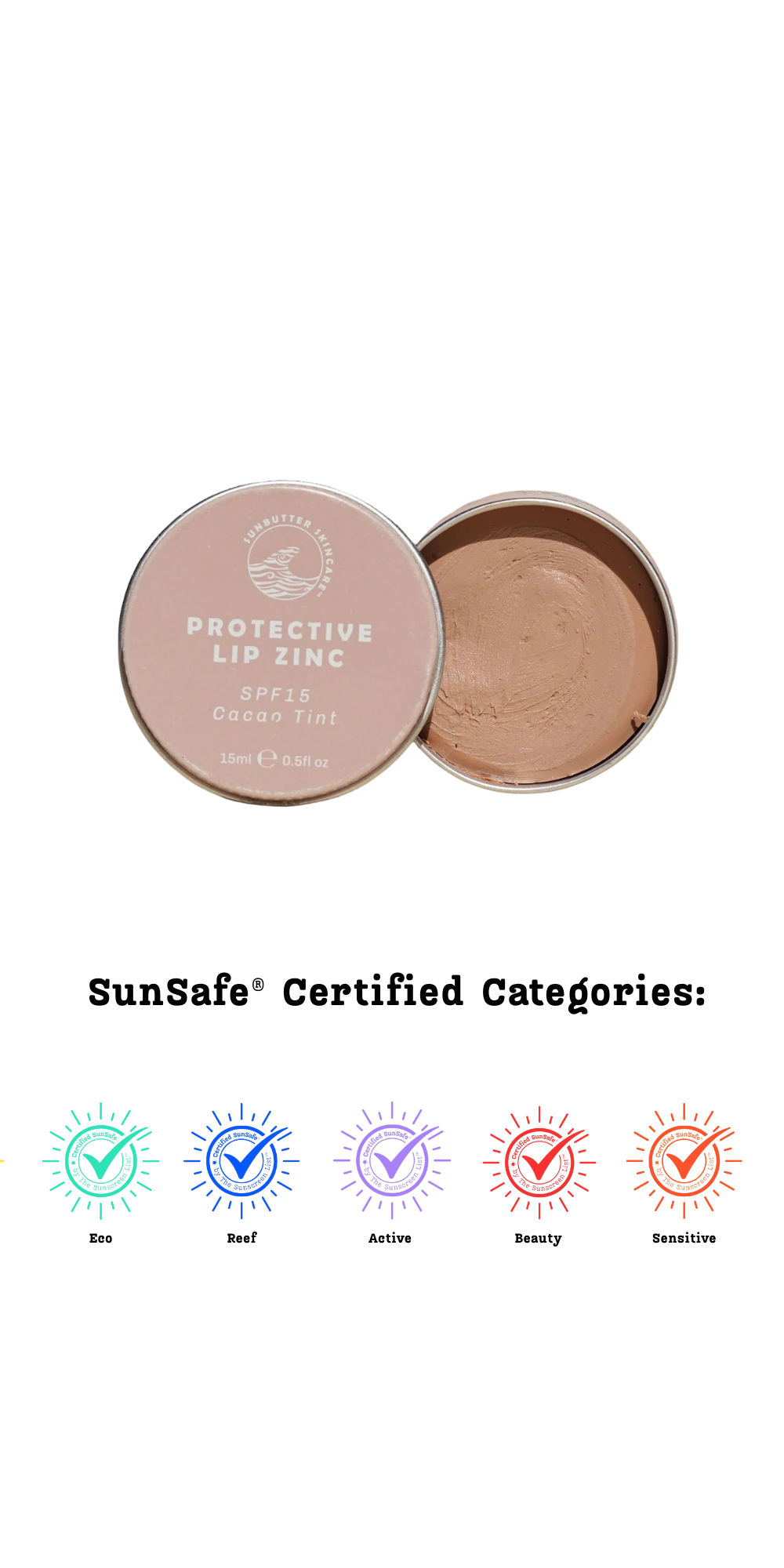 Protective Lip Balm Zinc - Cacao Tint, SPF15, 15g - SunSafe® Certified