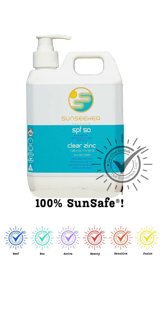 Sunseeker SunSafe®  Natural Mineral Zinc Sunscreen SPF 50 1L Pump - Reef-Safe Water Resistant & Organic