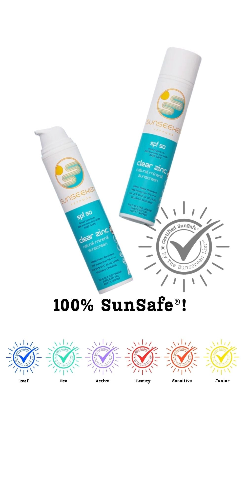 Sunseeker SunSafe®  Natural Mineral Zinc Sunscreen SPF 50 1L Pump - Reef-Safe Water Resistant & Organic