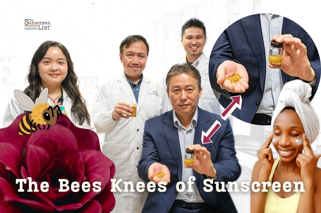 Blog cover featuring NTU Singapore researchers with a pollen-based sunscreen microgel for an article exploring reef-safe sunscreen innovation, cooling SPF technology and the future of sun protection.