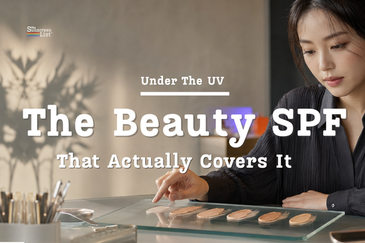Korean beauty formulator comparing mineral SPF shades, with the title “The Beauty SPF That Actually Covers It”