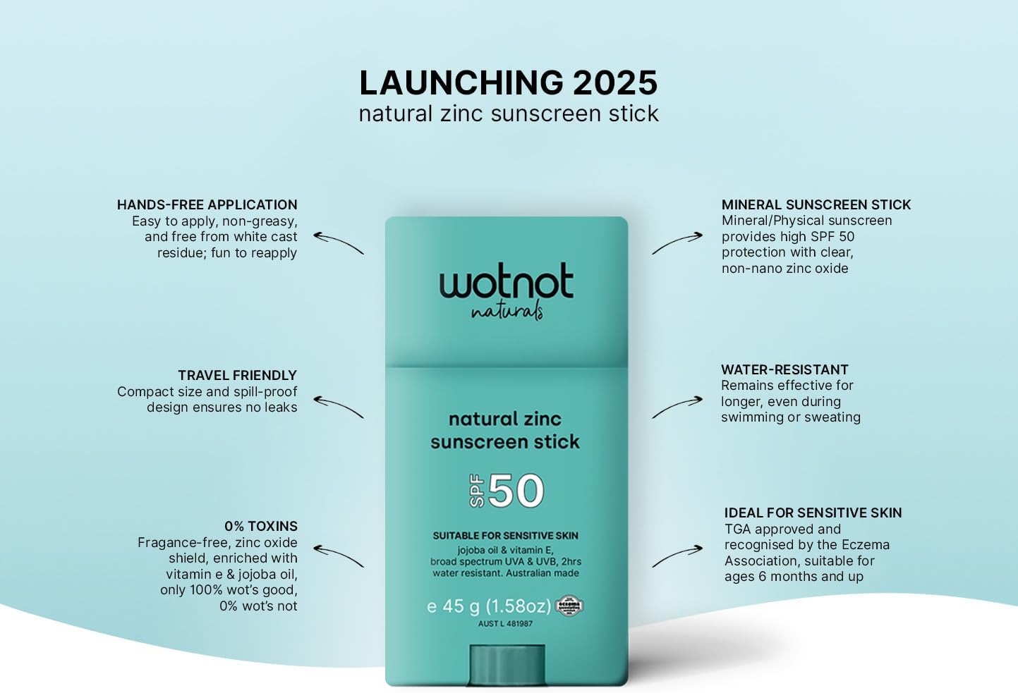 Wotnot Mineral Zinc Sunscreen Stick SPF 50 Jojoba Oil and Vitamin E