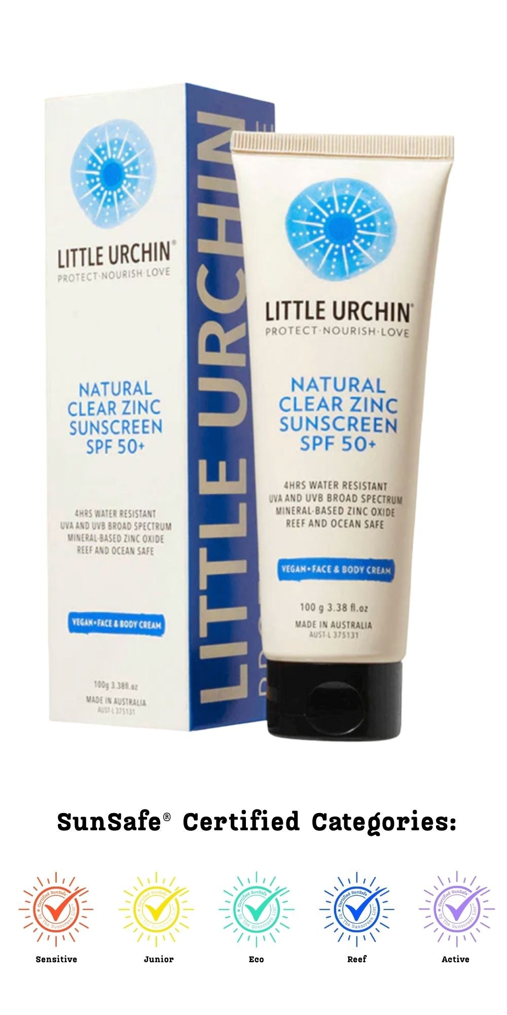 Natural Clear Zinc Sunscreen Tube SPF 50, 100g