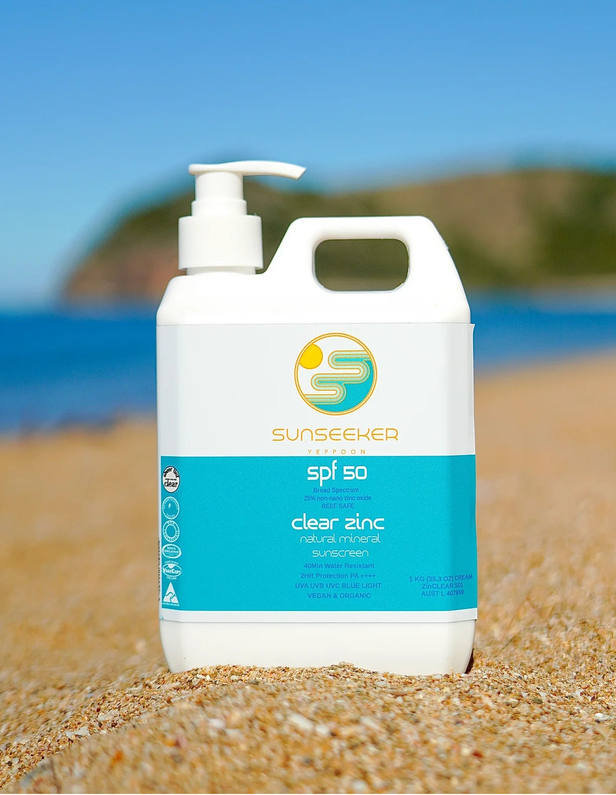 Sunseeker SunSafe®  Natural Mineral Zinc Sunscreen SPF 50 1L Pump - Reef-Safe Water Resistant & Organic